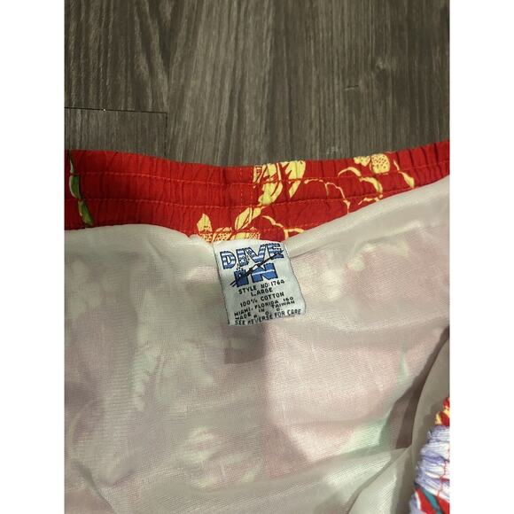 Vintage 90s Y2K Red Floral Swim‎ Trunks Mens Size Large Lined Beach Shorts - Picture 2 of 2